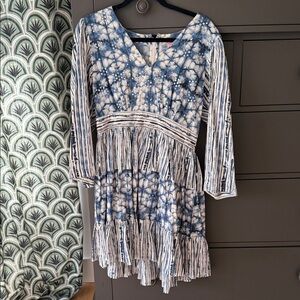 Anthropologie Navy and White Long Sleeve Dress